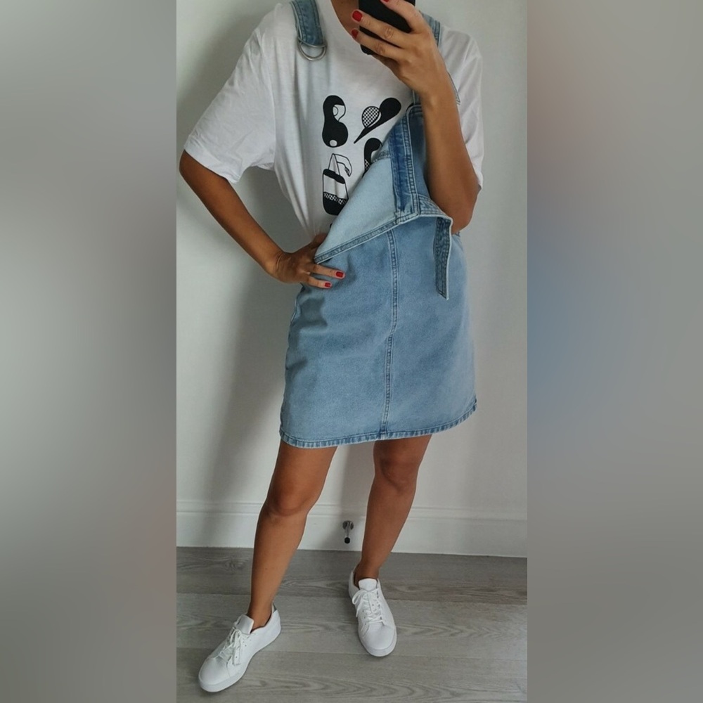 Topshop women light blue denim overall dress dungarees size 0 US